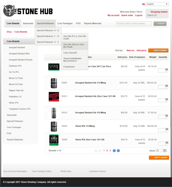 Orders Stonebrewing (B2B)